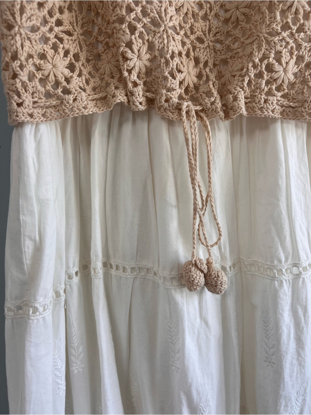Anthropologie Boho Crochet Bodice Embroidered Eyelet Dress - Picture 3 of 4
